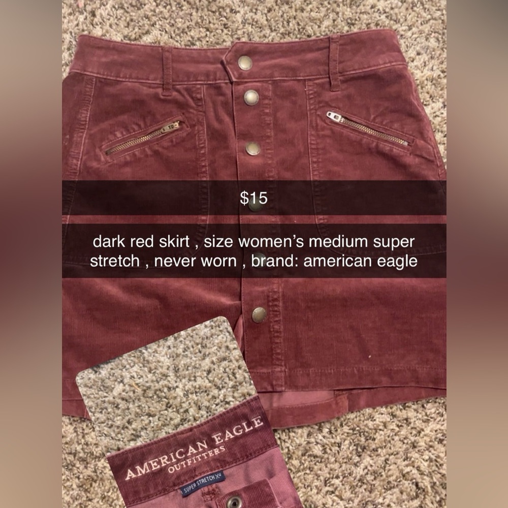 dark red skirt, size women's medium super stretch, never worn,